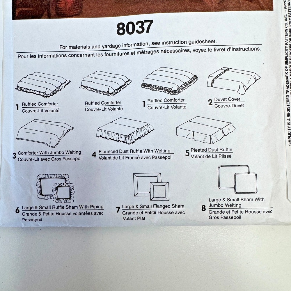 Simplicity 8037 Uncut Sewing Pattern Bedroom Decor Bedcover Comforter & Pillows - Picture 6 of 8